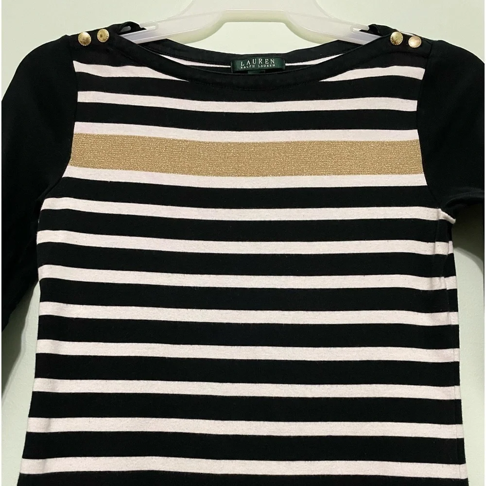 Lauren Ralph Lauren boat neck shirt size M gold stripe across front great shape - Picture 6 of 6